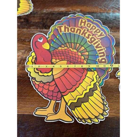 Vintage 1980's Thanksgiving Turkey Window Wall Decor Set Of 7 - Picture 3 of 9